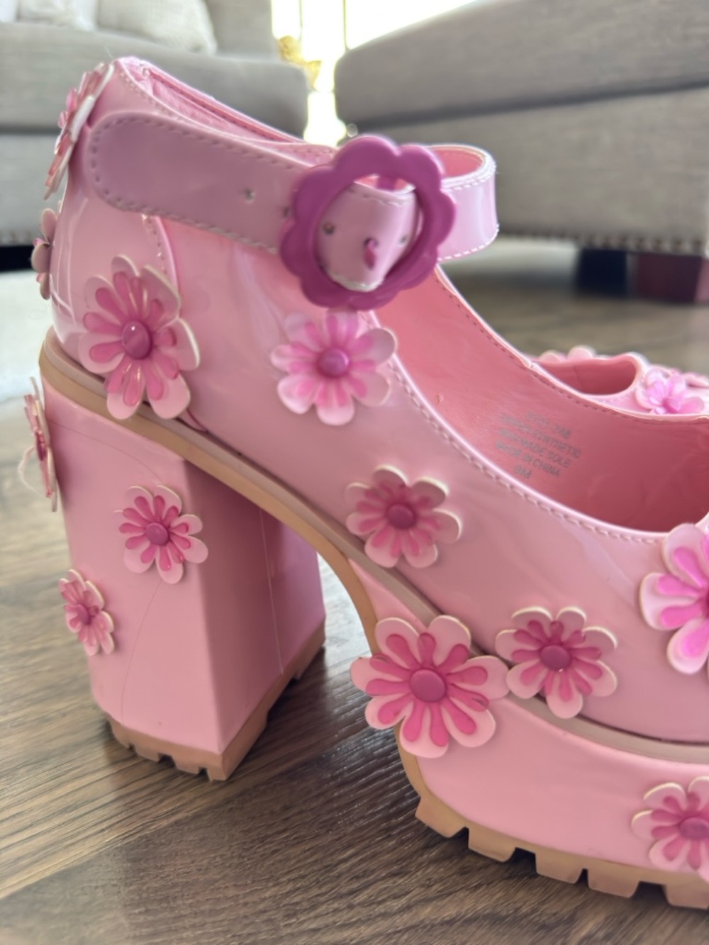 Dolls Kill Pink Floral Patent Platform Mary Janes - Picture 5 of 10